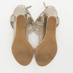 Pre Owned Fendi Beige Patent Leather Wedge Espadrille Sandals Size 38