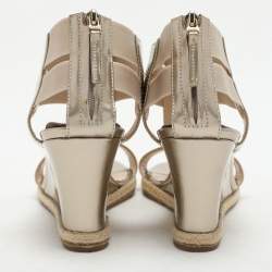 Pre Owned Fendi Beige Patent Leather Wedge Espadrille Sandals Size 38