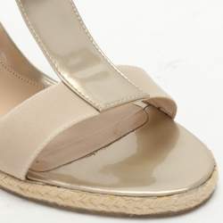 Pre Owned Fendi Beige Patent Leather Wedge Espadrille Sandals Size 38