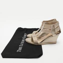 Pre Owned Fendi Beige Patent Leather Wedge Espadrille Sandals Size 38