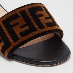 Fendi Brown Zucca Velvet Flat Slides Size 39