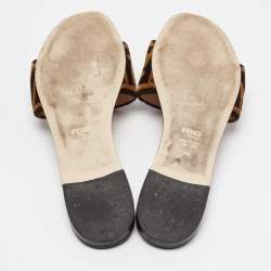 Fendi Brown Zucca Velvet Flat Slides Size 39