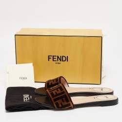 Fendi Brown Zucca Velvet Flat Slides Size 39