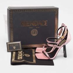 Fendi x Versace Pink Satin Crystal Embellished Ankle Strap Sandals Size 37