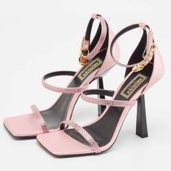 Fendi x Versace Pink Satin Crystal Embellished Ankle Strap Sandals Size 37