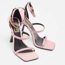 Fendi x Versace Pink Satin Crystal Embellished Ankle Strap Sandals Size 37
