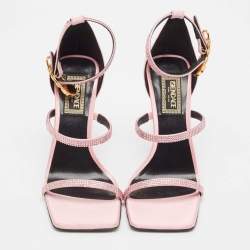 Fendi x Versace Pink Satin Crystal Embellished Ankle Strap Sandals Size 37