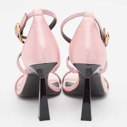 Fendi x Versace Pink Satin Crystal Embellished Ankle Strap Sandals Size 37
