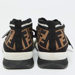Fendi Black/Brown Zucca Knit Fabric Rockoko Slip On Sneakers Size 38