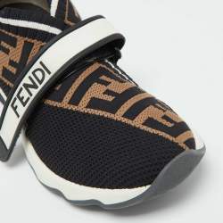 Fendi Black/Brown Zucca Knit Fabric Rockoko Slip On Sneakers Size 38