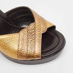 Fendi Metallic Leather Wedge Slide Sandals Size 37.5