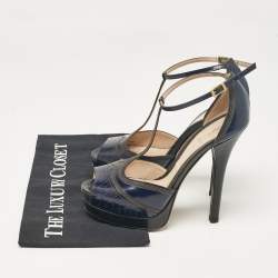 Pre Owned Fendi Navy Blue Leather Ankle Strap Sandals Size 37.5