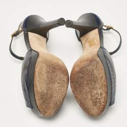 Pre Owned Fendi Navy Blue Leather Ankle Strap Sandals Size 37.5