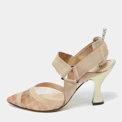 Fendi Beige Mesh and Fabric Colibri Pointed Toe Slingback Pumps Size 36.5
