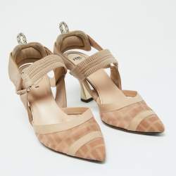 Fendi Beige Mesh and Fabric Colibri Pointed Toe Slingback Pumps Size 36.5