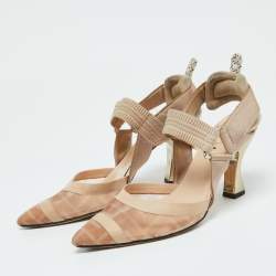 Fendi Beige Mesh and Fabric Colibri Pointed Toe Slingback Pumps Size 36.5