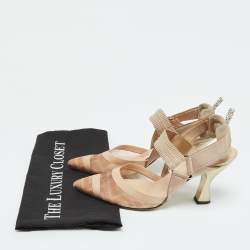 Fendi Beige Mesh and Fabric Colibri Pointed Toe Slingback Pumps Size 36.5