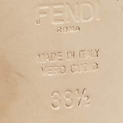 Pre Owned Fendi Beige Velvet FF Slide Sandals Size 38.5