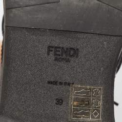Fendi Black Leather and Mink Pompoms Biker Boots Size 39