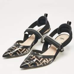 Pre Owned Fendi Black Zucca PVC and Leather Colibri Slingback Pumps Size 40
