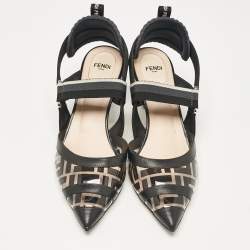 Pre Owned Fendi Black Zucca PVC and Leather Colibri Slingback Pumps Size 40