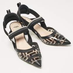Pre Owned Fendi Black Zucca PVC and Leather Colibri Slingback Pumps Size 40