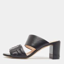 Pre Owned Fendi Black Leather Slide Sandals Size 37