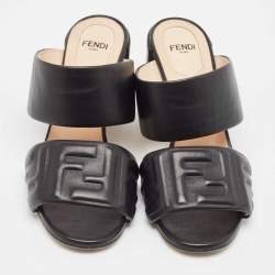 Pre Owned Fendi Black Leather Slide Sandals Size 37