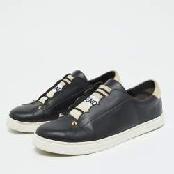 Pre Owned Fendi Black Leather Rockoclick Slip On Sneakers Size 39