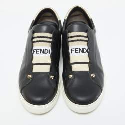 Pre Owned Fendi Black Leather Rockoclick Slip On Sneakers Size 39