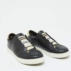 Pre Owned Fendi Black Leather Rockoclick Slip On Sneakers Size 39