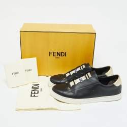 Pre Owned Fendi Black Leather Rockoclick Slip On Sneakers Size 39