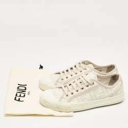 Fendi Grey FF Canvas Domino Lace Up Sneakers Size 38