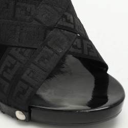 Fendi Black FF Canvas Criss Cross Slide Sandals Size 39