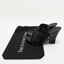 Fendi Black FF Canvas Criss Cross Slide Sandals Size 39