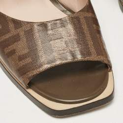 Fendi Brown Zucca Canvas Wedge Ankle Strap Sandals Size 41