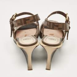 Fendi Brown Zucca Canvas Wedge Ankle Strap Sandals Size 41