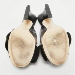 Pre Owned Fendi Black Leather FF Karligraphy Bow Slide Sandals Size 40