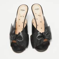 Pre Owned Fendi Black Leather FF Karligraphy Bow Slide Sandals Size 40