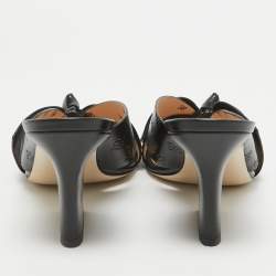 Pre Owned Fendi Black Leather FF Karligraphy Bow Slide Sandals Size 40