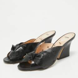 Pre Owned Fendi Black Leather FF Karligraphy Bow Slide Sandals Size 40