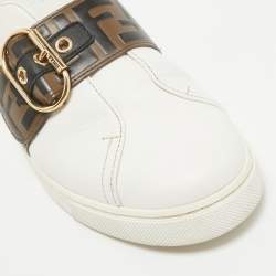 Pre Owned Fendi White/Brown  Leather Lace Up Sneakers Size 37.5