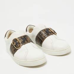 Pre Owned Fendi White/Brown  Leather Lace Up Sneakers Size 37.5