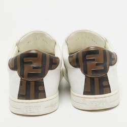 Pre Owned Fendi White/Brown  Leather Lace Up Sneakers Size 37.5