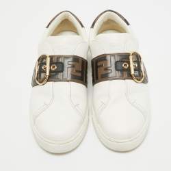 Pre Owned Fendi White/Brown  Leather Lace Up Sneakers Size 37.5