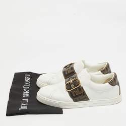 Pre Owned Fendi White/Brown  Leather Lace Up Sneakers Size 37.5