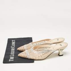 Pre Owned Fendi Beige Mesh Crystal Embellished Colibri Mules Size 38