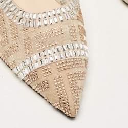 Pre Owned Fendi Beige Mesh Crystal Embellished Colibri Mules Size 38