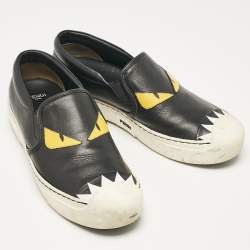 مملوكة مسبقًا Fendi Black Leather Monster Slip On Sneakers 38.5