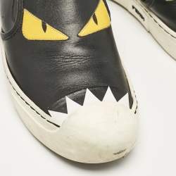 مملوكة مسبقًا Fendi Black Leather Monster Slip On Sneakers 38.5